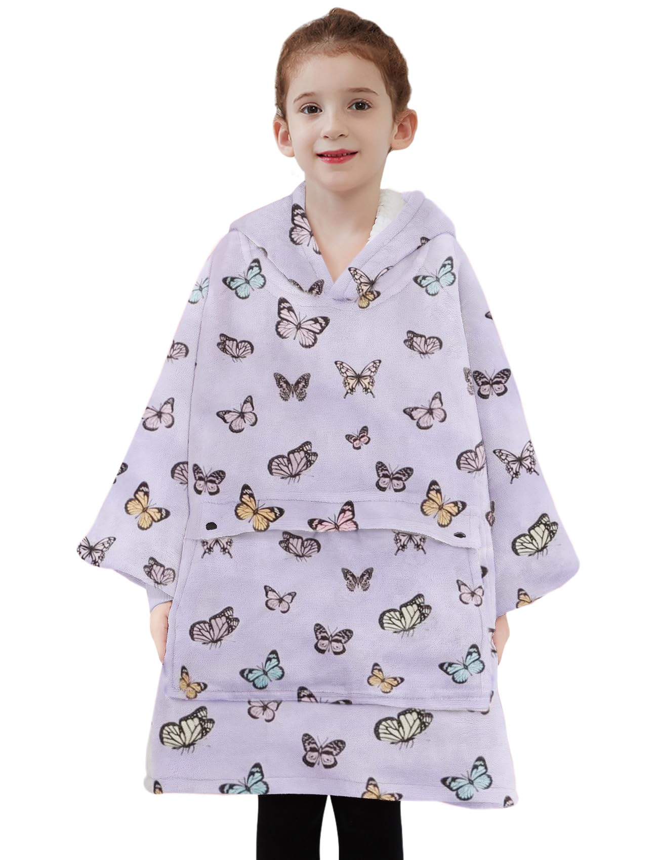 Wearable Blanket Hoodie For Kids Oversized Sherpa Blanket Sweatshirt Cozy Flannel Sweater Blanket 6-10 Years Old Girl Birthday G